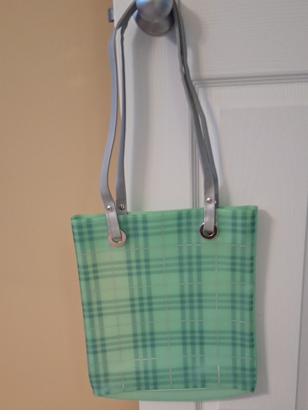 Avon Green & Silver Plaid Tote Bag